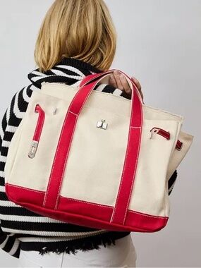 NWT Boatkin Boat Tote - Sunwin Madaket Large Classic Tote Bag - Red & Cream